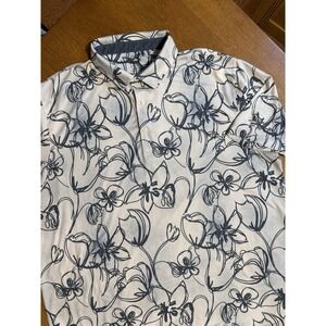 Puma Golf Polo Men's XL White Blue Floral Print Performance Stretch
